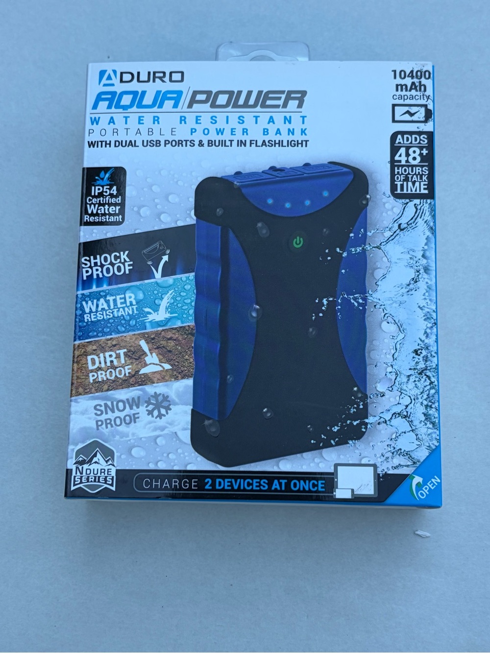 Aqua Power 10400mAh Blue Waterproof Portable Power Bank